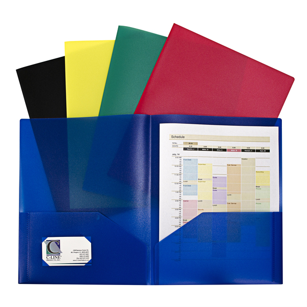 C-Line Products 2-Pocket Heavyweight Poly Folder, Primary Colors, 10 Per Pack, PK2 32950